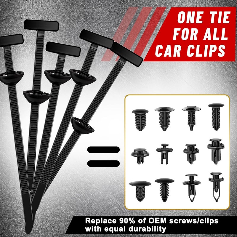 CRAZYTHUR 300Pcs Nylon Universal Cable Tie Buckle for Car，Self-Locking T Rivet Auto Cable Tie Kit | Multifunctional Fastener Tool with Grip for Car Bumper, Fender Liner, Door Panel - Image 2